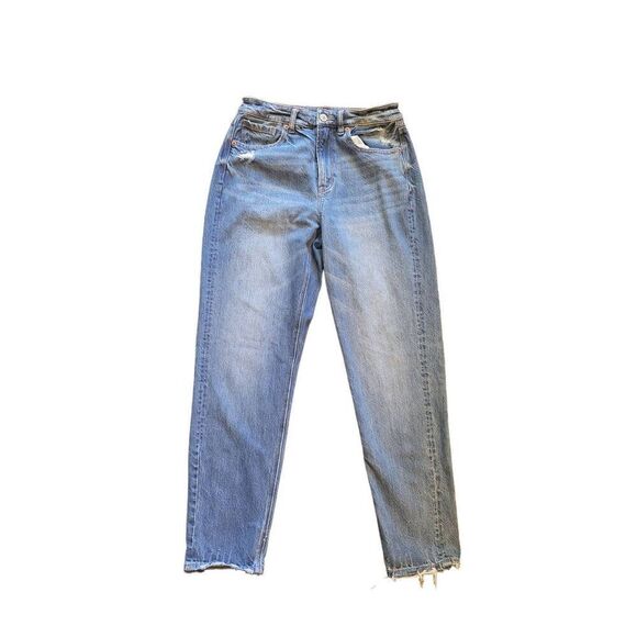 American Eagle Jeans Women's 2 Blue Mom Jeans Distressed High Rise Tapered - Picture 1 of 4